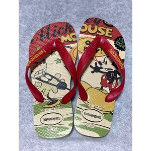 Havaianas Flip Flops Disney Mickey Mouse Minnie Youth Size 2Y Sandals Red Green